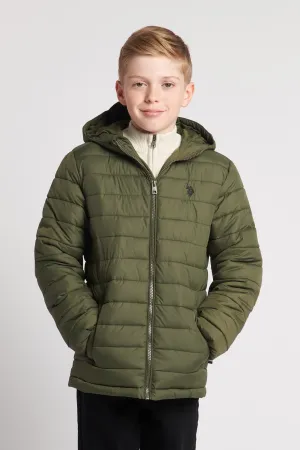 Boys Hooded Quilted Jacket in Forest Night