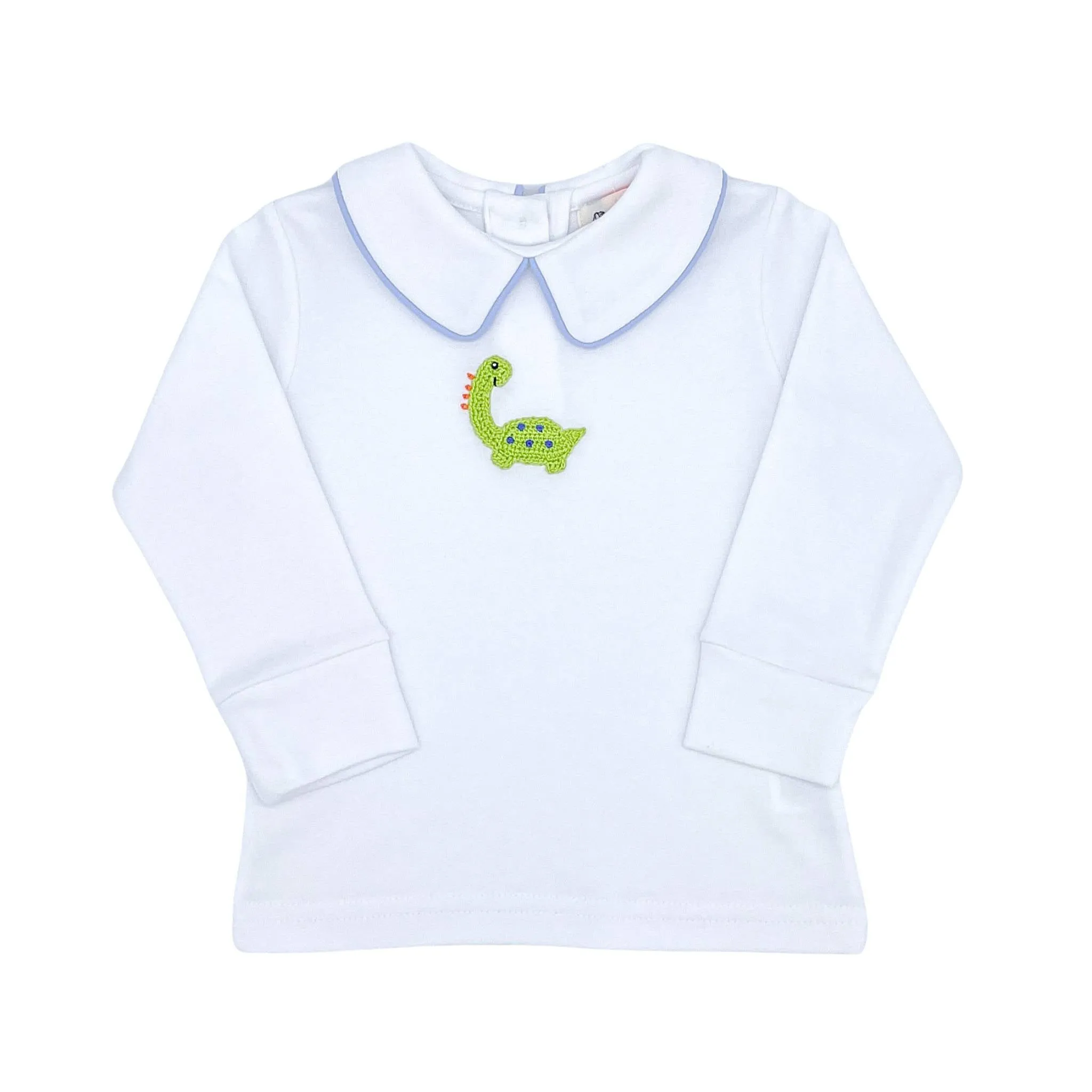 Boys Long-sleeve Collared Shirt with Crochet Dinosaur