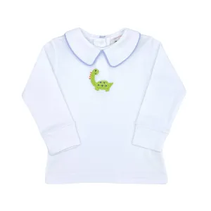 Boys Long-sleeve Collared Shirt with Crochet Dinosaur