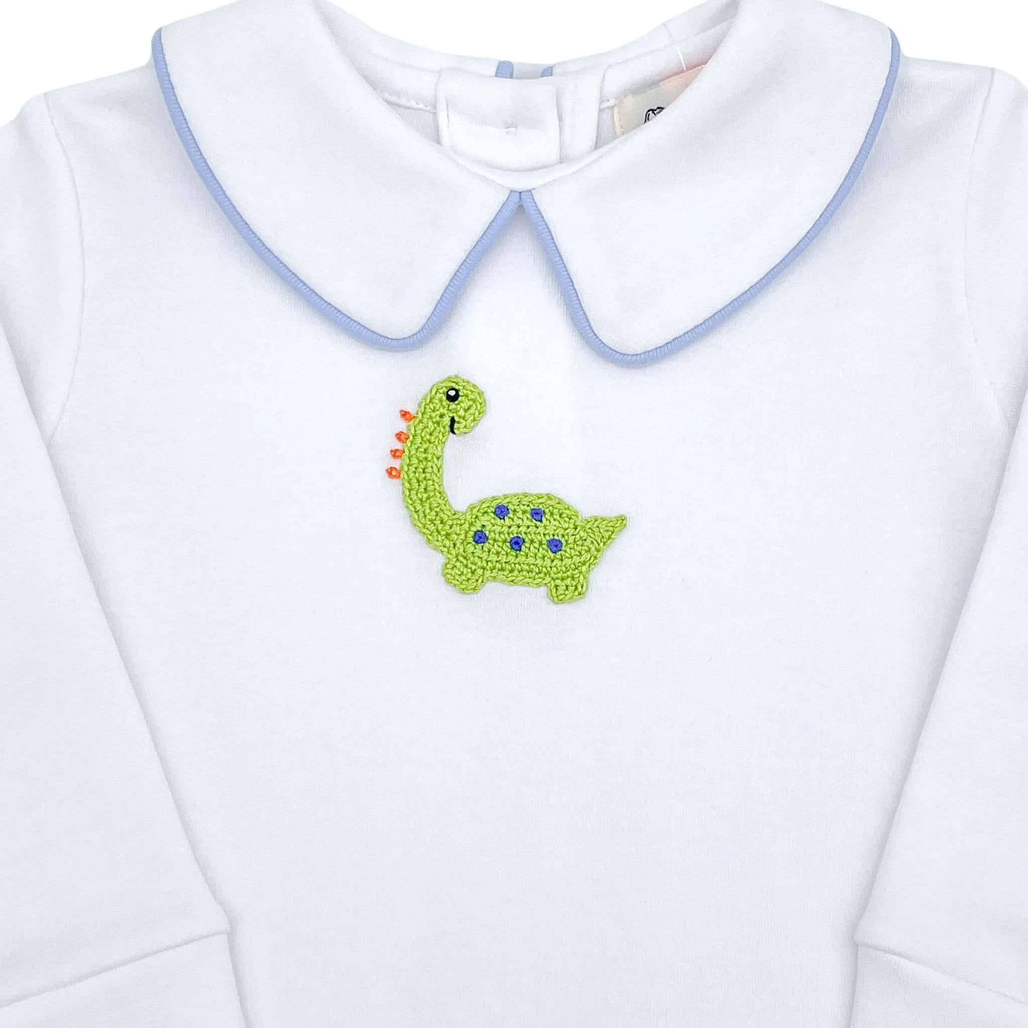 Boys Long-sleeve Collared Shirt with Crochet Dinosaur