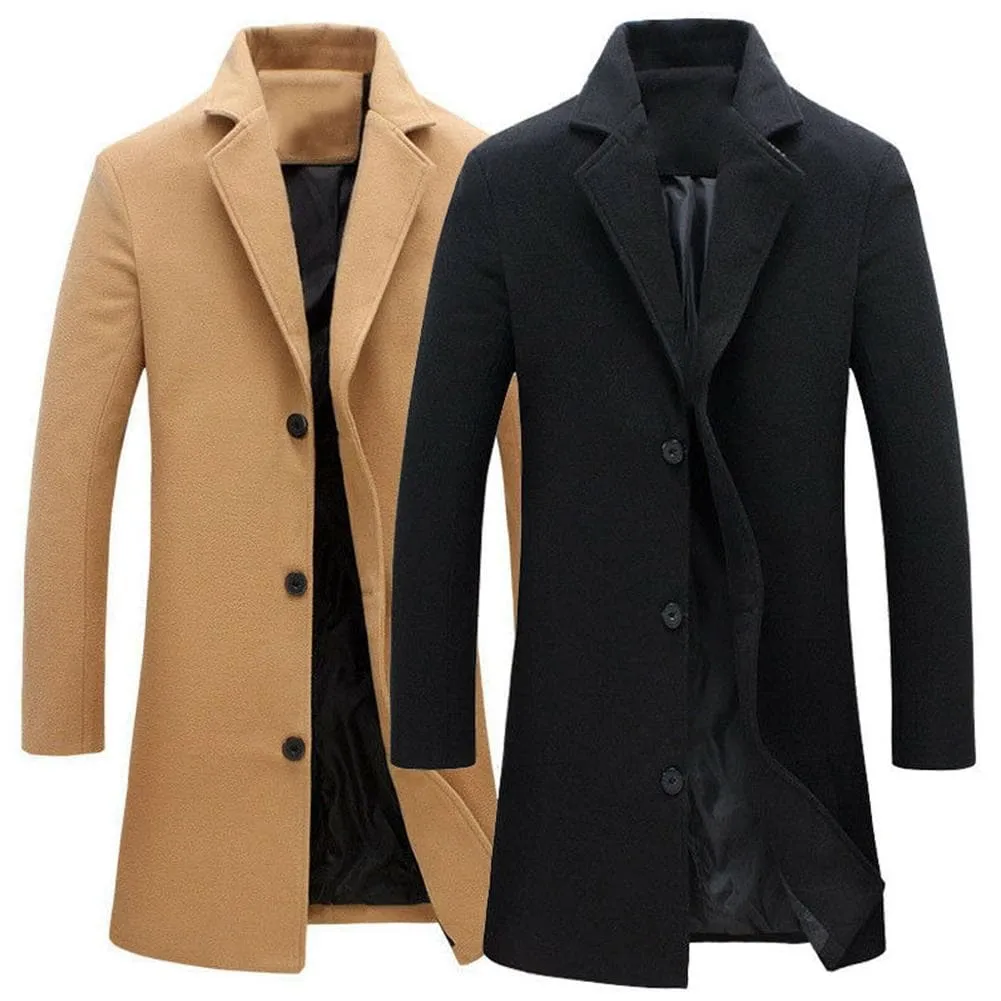 BRADFORD Design Collection Men's Fashion Dark Gray Coat Jacket Premium Quality Long Dark Gray Wool Coat Jacket