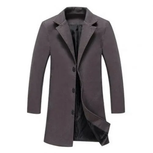 BRADFORD Design Collection Men's Fashion Dark Gray Coat Jacket Premium Quality Long Dark Gray Wool Coat Jacket