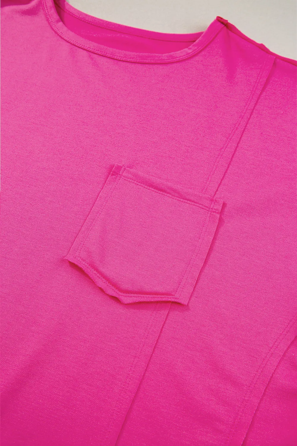 Bright Pink Patched Pocket Exposed Seam Oversize T-shirt