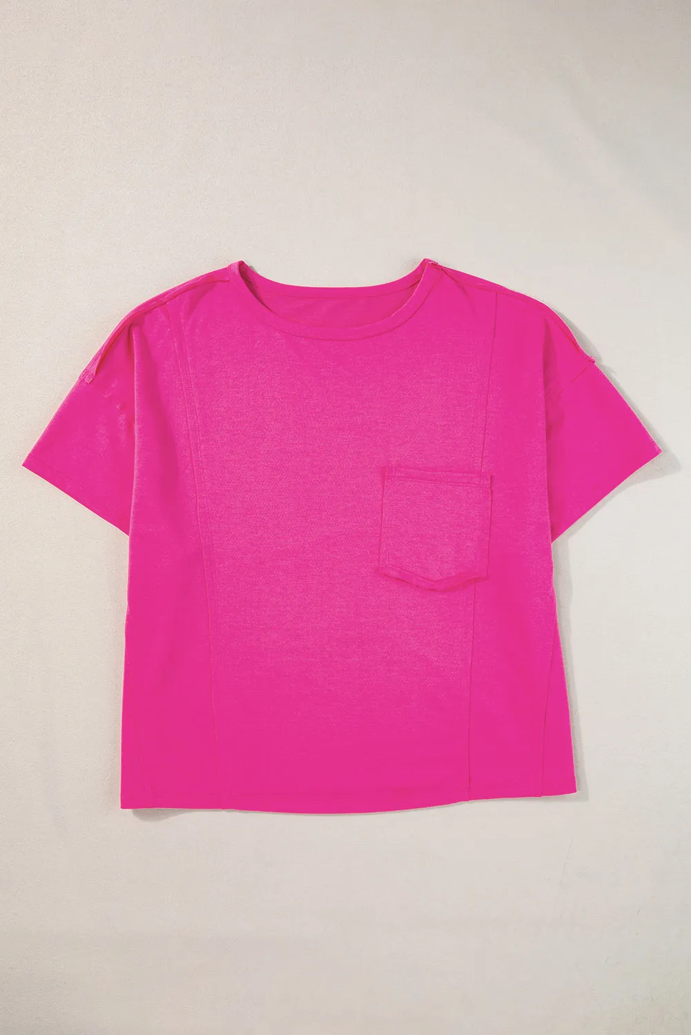 Bright Pink Patched Pocket Exposed Seam Oversize T-shirt