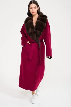 Burgundy Cashmere-Wool Long Coat