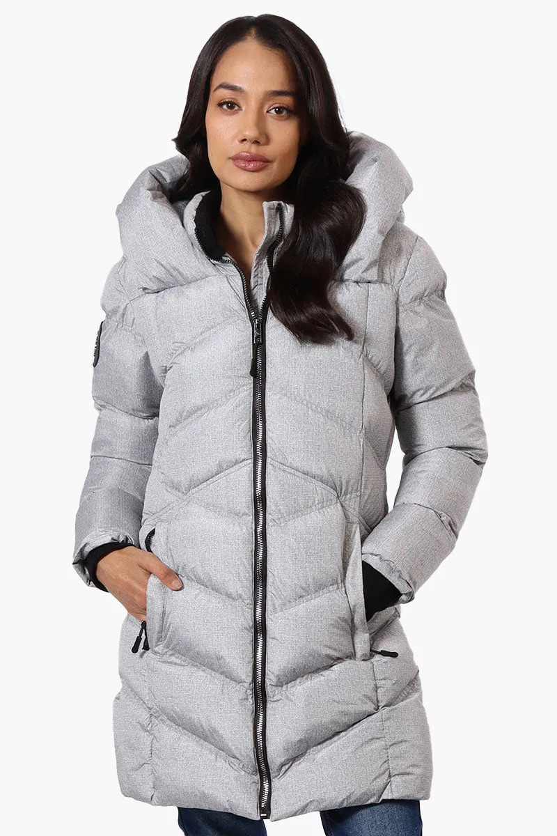 Canada Weather Gear Chevron Quilted Puffer Parka Jacket - Grey