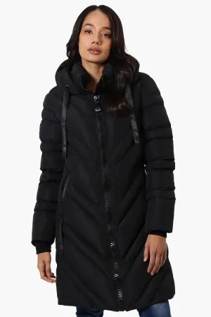 Canada Weather Gear Long Chevron Quilted Parka Jacket - Black