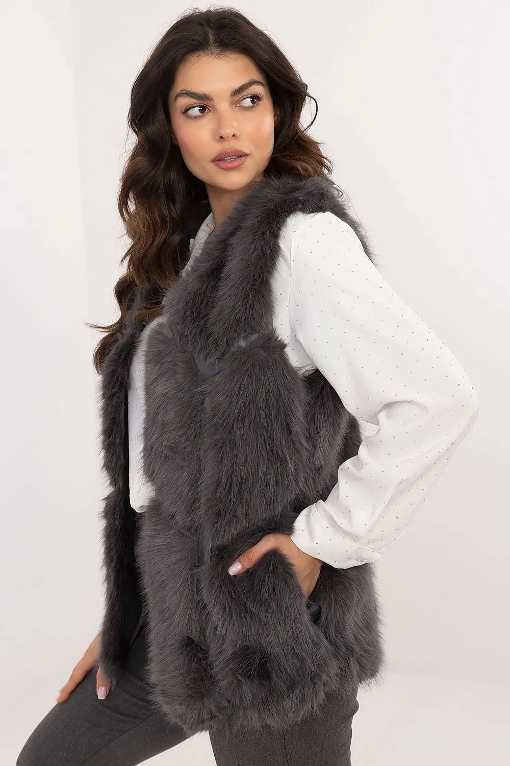 Charcoal Grey Fur Vest