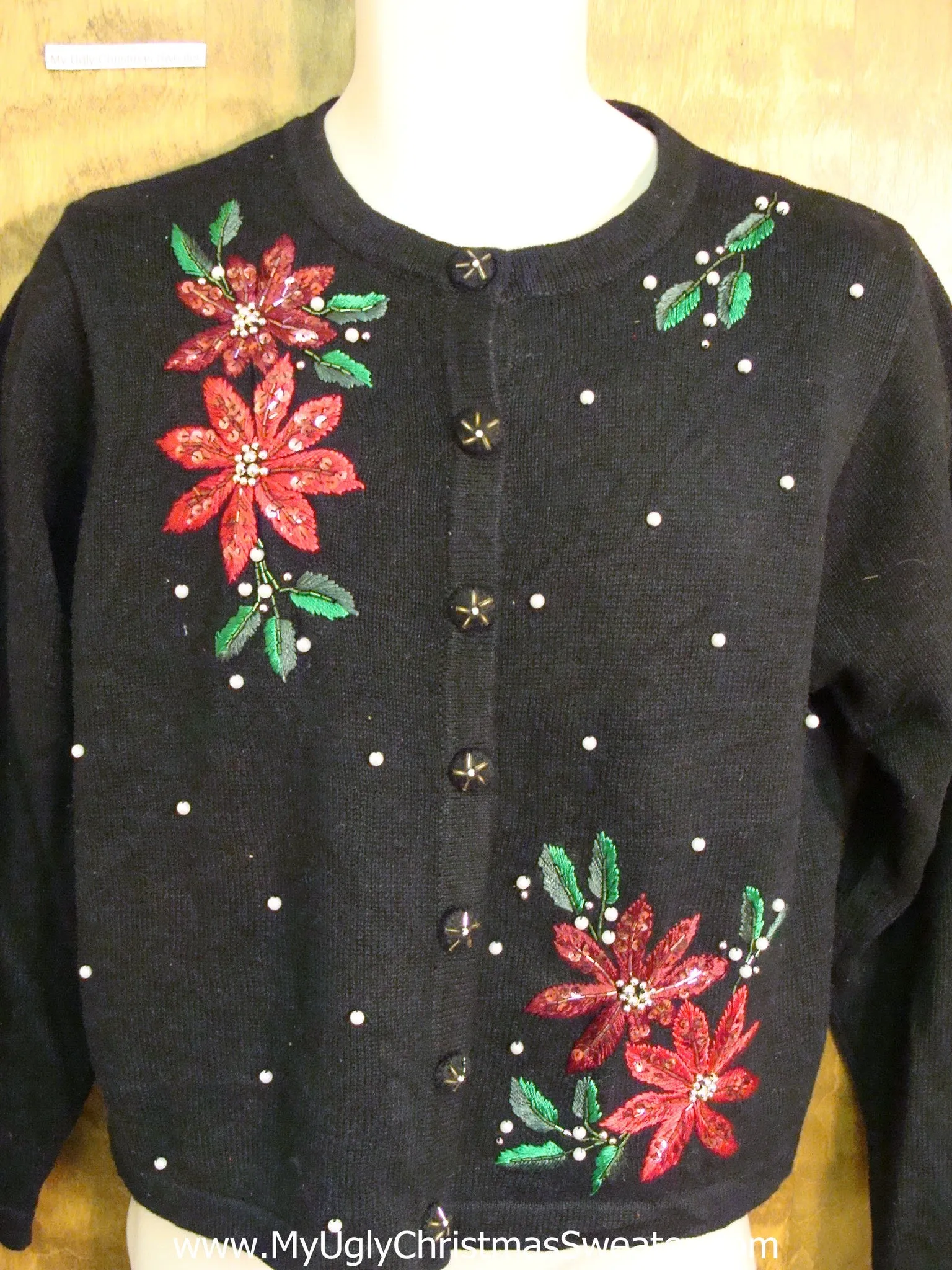 Cheap Cute Xmas Sweater with Poinsettias