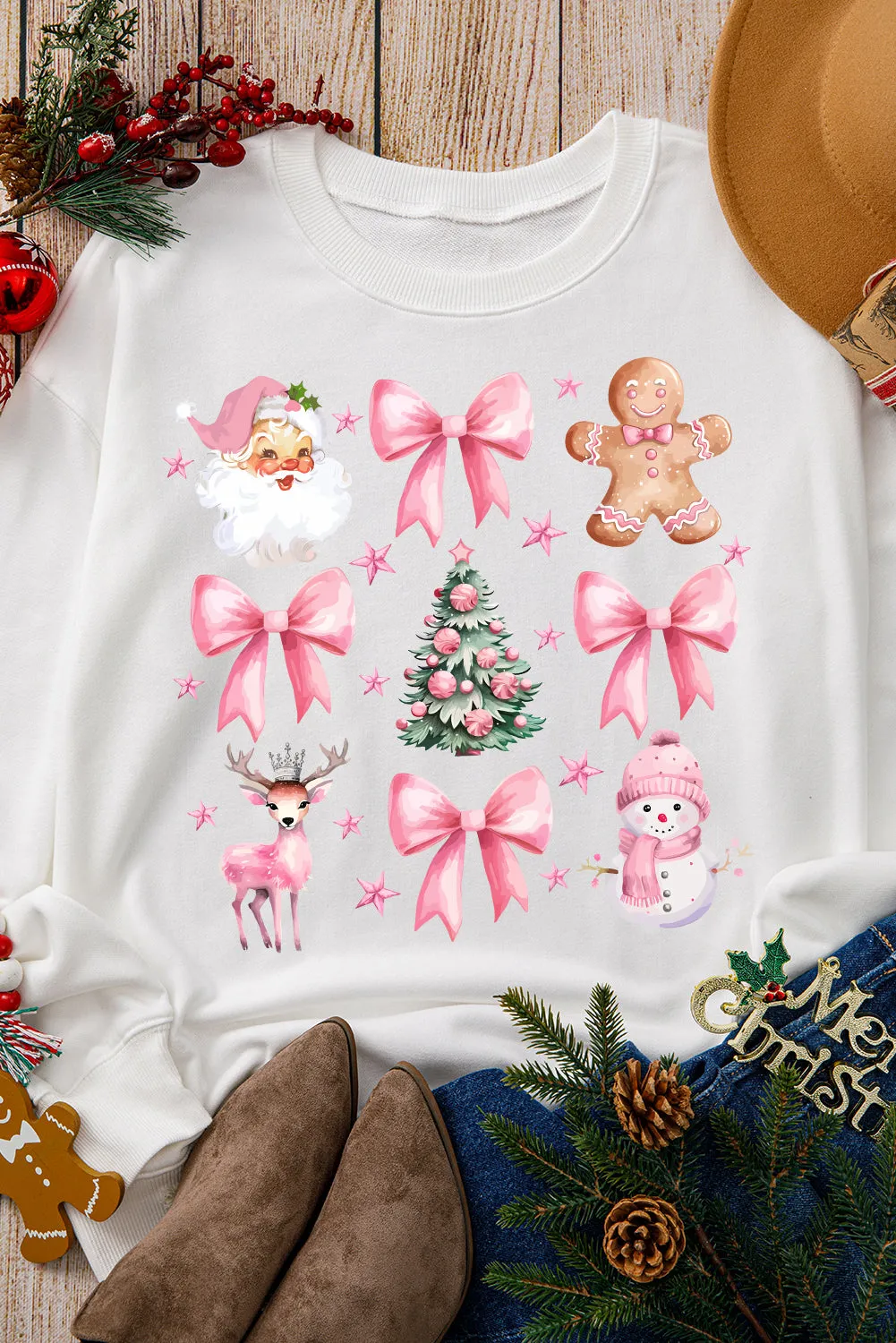 Christmas Bow Sweatshirt - Pink