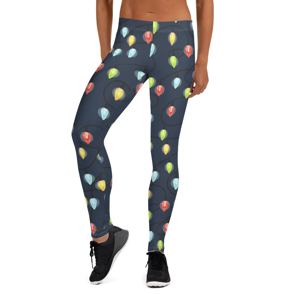 Christmas Lights Leggings, Ugly Xmas Holiday Yoga Tights, Fashion Party Outfit, Present Festive Workout Running Pants