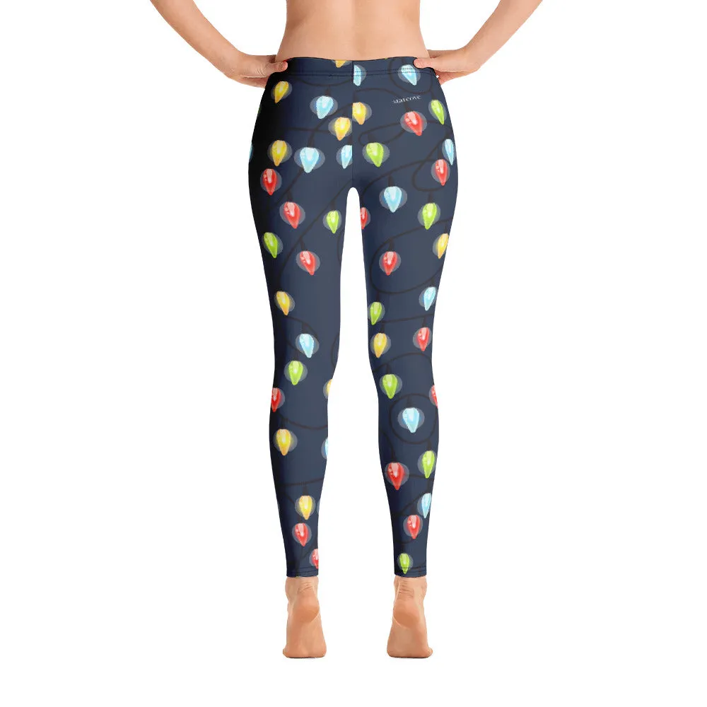 Christmas Lights Leggings, Ugly Xmas Holiday Yoga Tights, Fashion Party Outfit, Present Festive Workout Running Pants