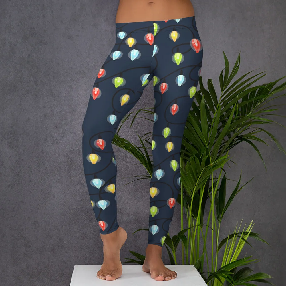 Christmas Lights Leggings, Ugly Xmas Holiday Yoga Tights, Fashion Party Outfit, Present Festive Workout Running Pants