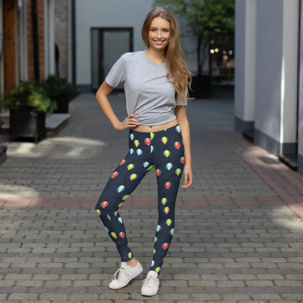 Christmas Lights Leggings, Ugly Xmas Holiday Yoga Tights, Fashion Party Outfit, Present Festive Workout Running Pants