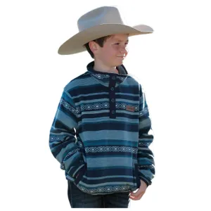 Cinch Boys Polar Fleece Pullover Top Blue and Teal Southwest Stripe MWK7590016