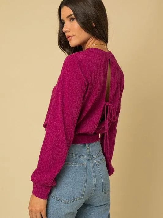 Color My World Crimson Open-Back Sweater