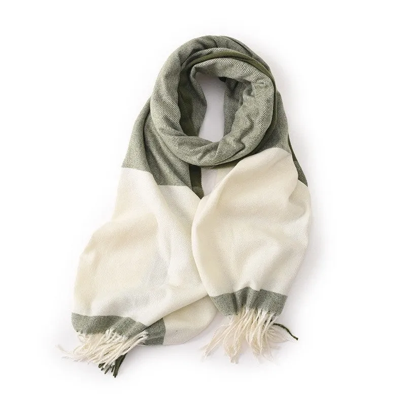 Contrast Color Imitation Cashmere Tasseled Warm Scarf