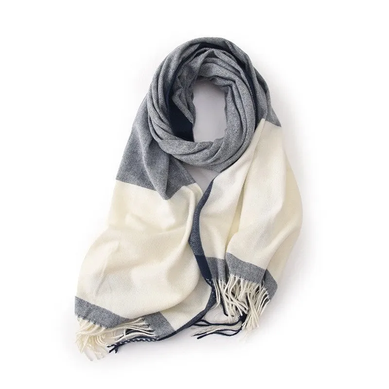 Contrast Color Imitation Cashmere Tasseled Warm Scarf