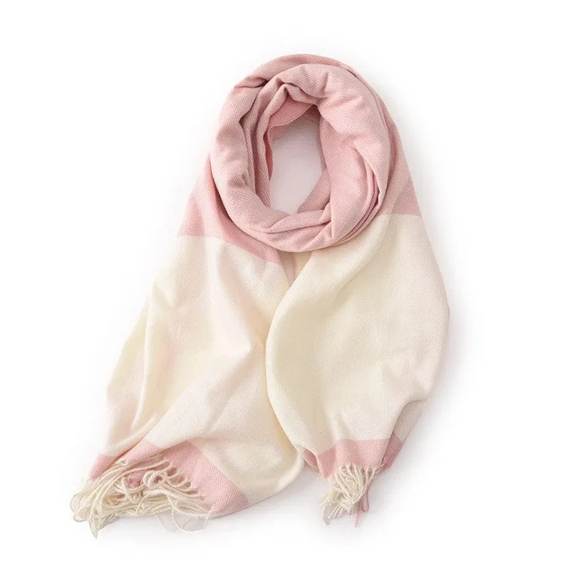 Contrast Color Imitation Cashmere Tasseled Warm Scarf