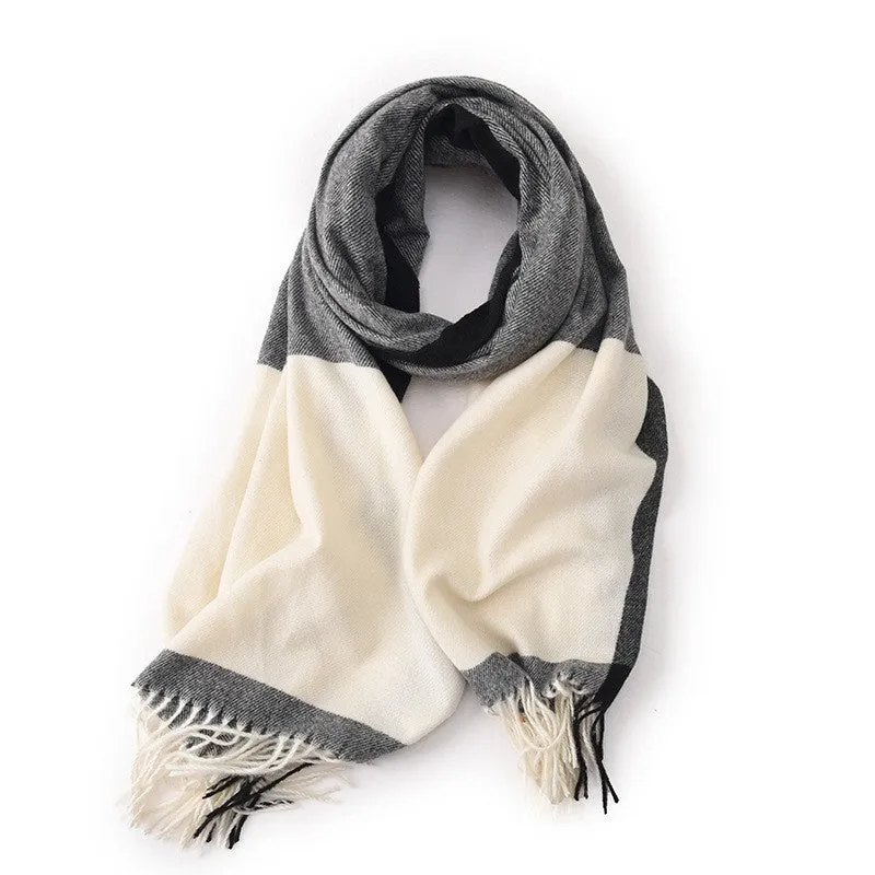 Contrast Color Imitation Cashmere Tasseled Warm Scarf