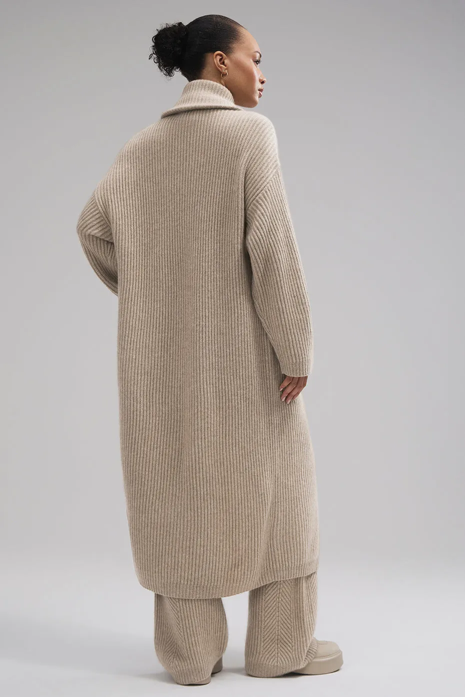 Courchevel Cashmere Long Cardigan - Flax Heather