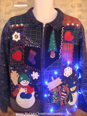 Crafty Patchwork Light Up Cheesy Christmas Sweater