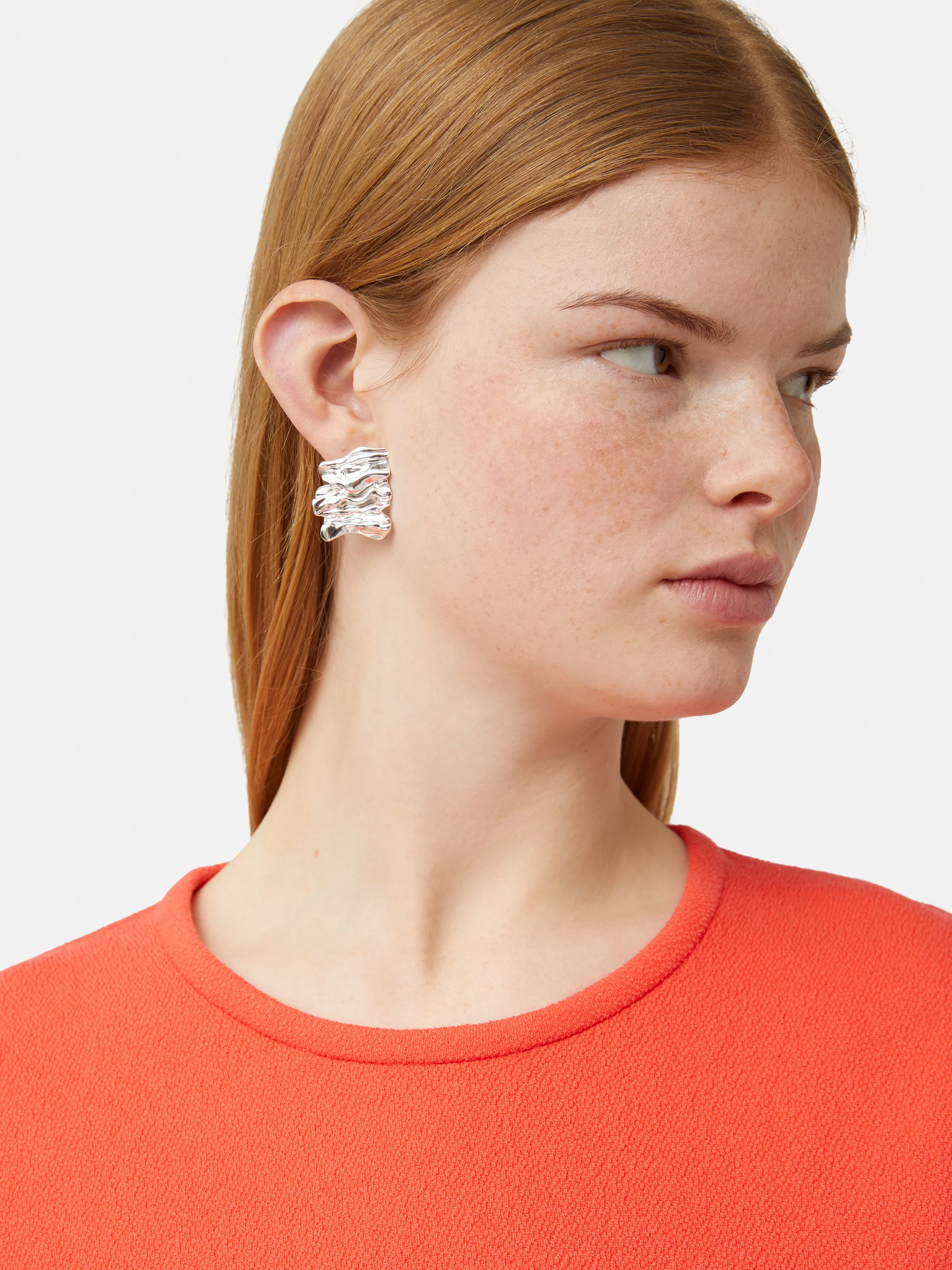 Crumpled Textured Earrings | Silver