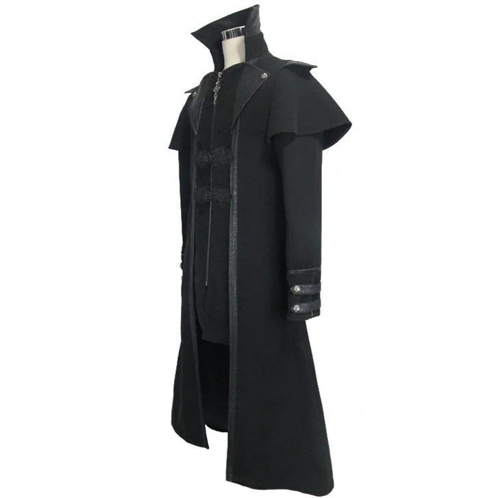 CT042 gothic men fake two pieces high collar woollen long coats