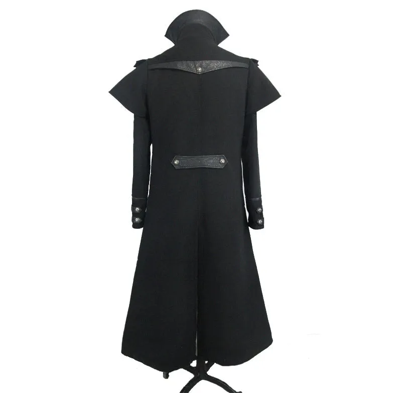 CT042 gothic men fake two pieces high collar woollen long coats