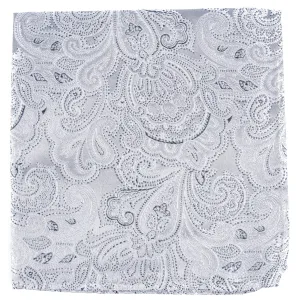 Designer Paisley Silver Pocket Square