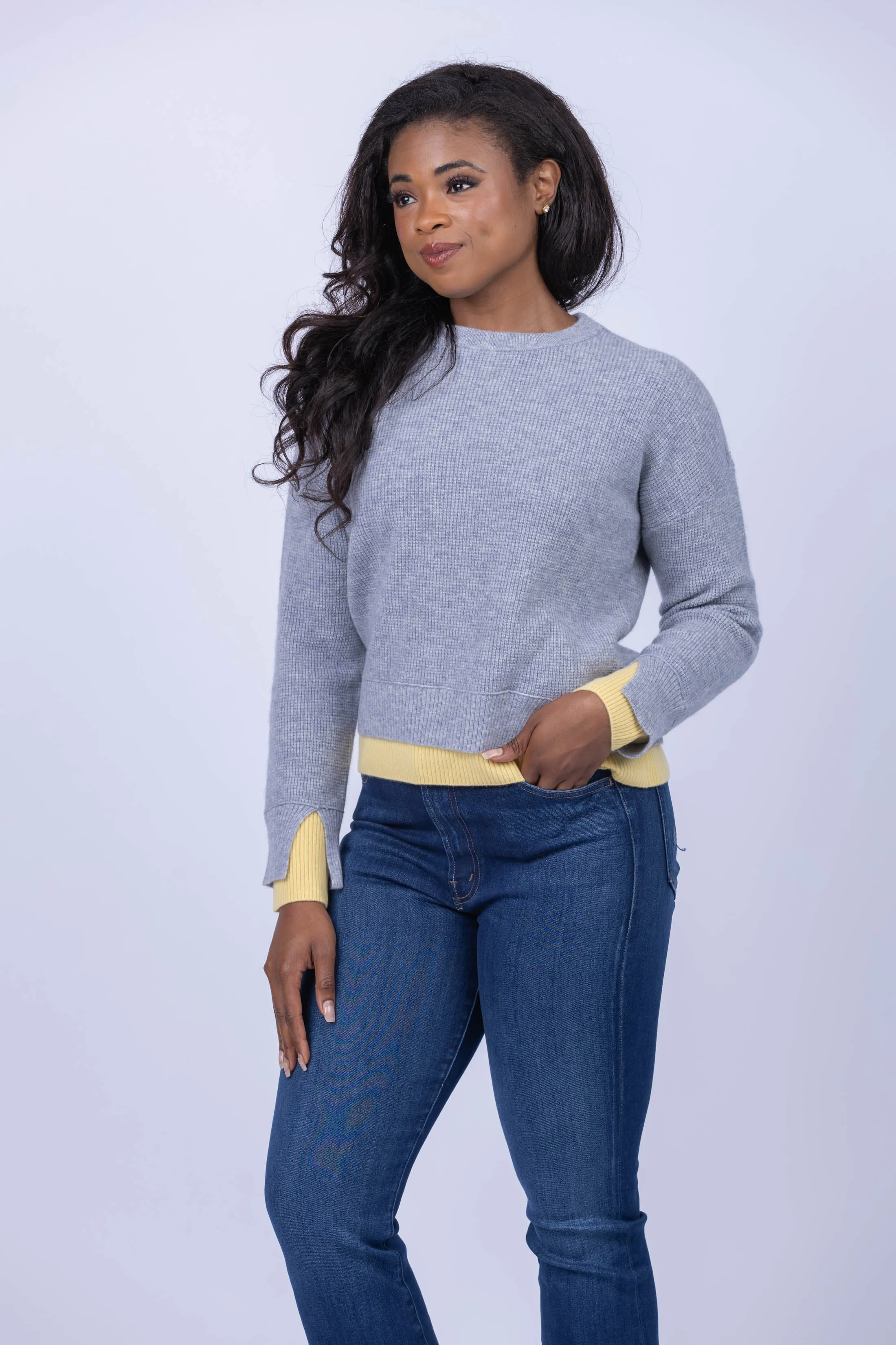 dh New York Double Cuff Crew Neck Sweater in Quarry Combo