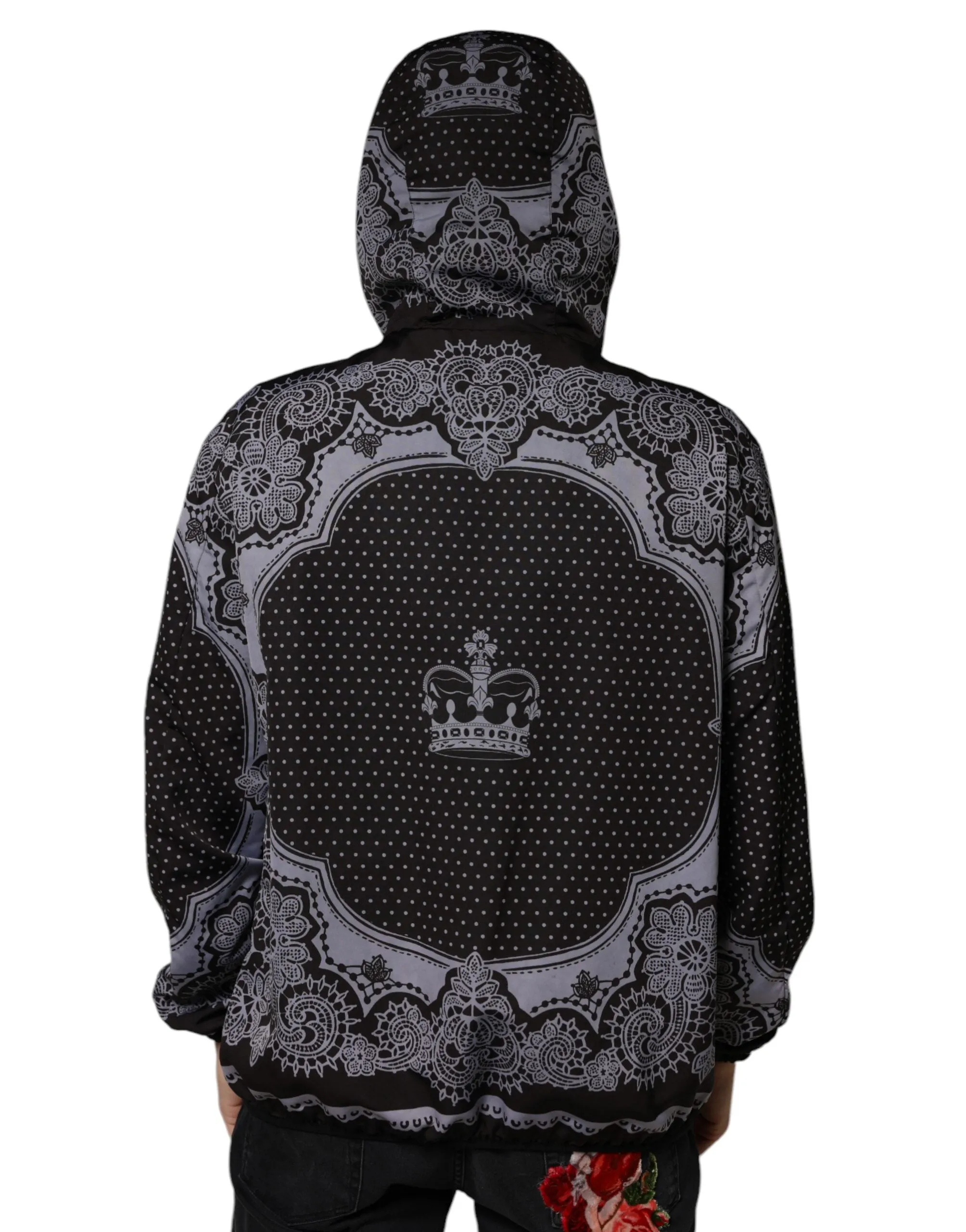 Dolce & Gabbana Black Bandana Hooded Full Zip Bomber Jacket