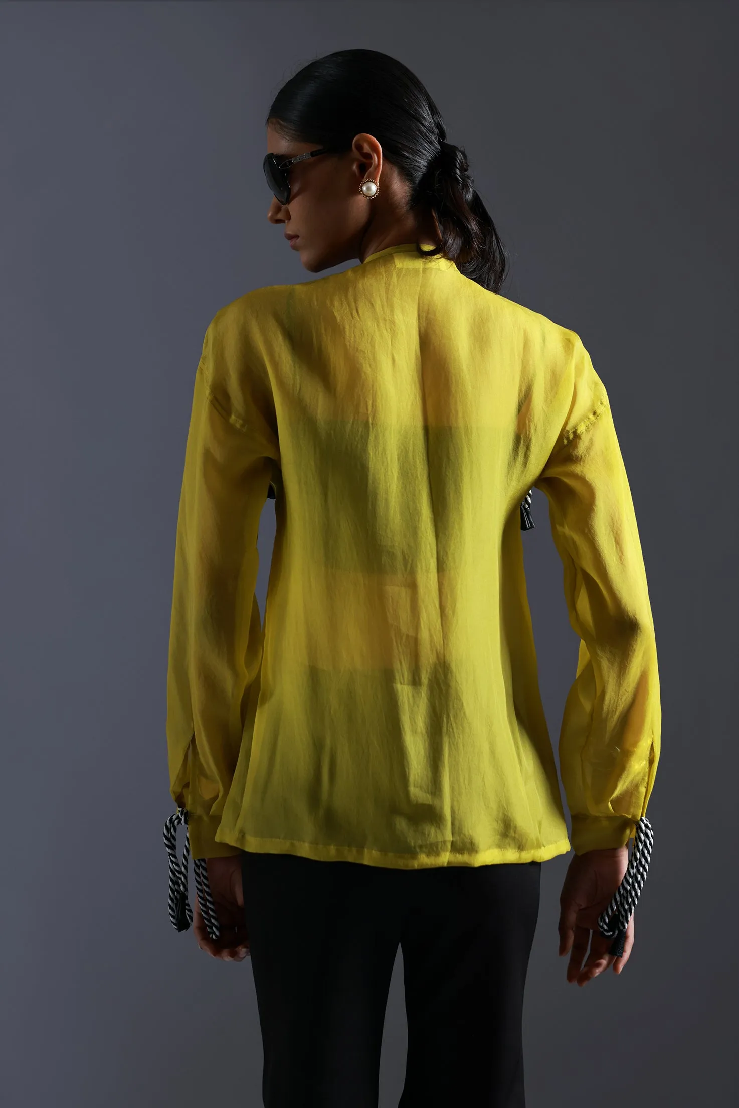 Dori Shirt In Organza With Leather Weave