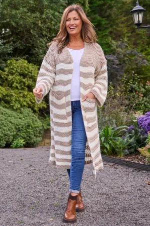 Eldora Long Stripe Knitted Cardigan Mocha