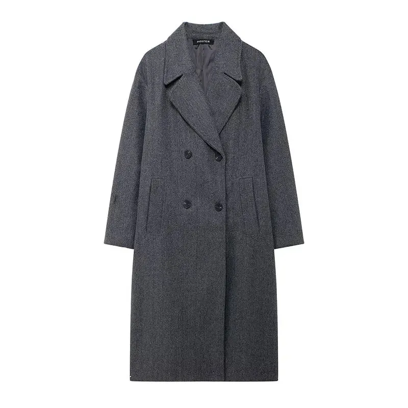 Elegant STEFF wool trench coat with pockets peacoat