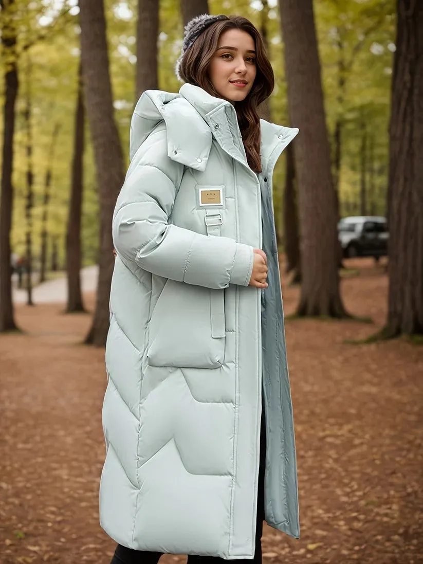 Elegant Warm Long Puffer Winter Jacket with Hood for Women | Ideal for Winter