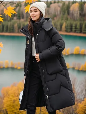 Elegant Warm Long Puffer Winter Jacket with Hood for Women | Ideal for Winter