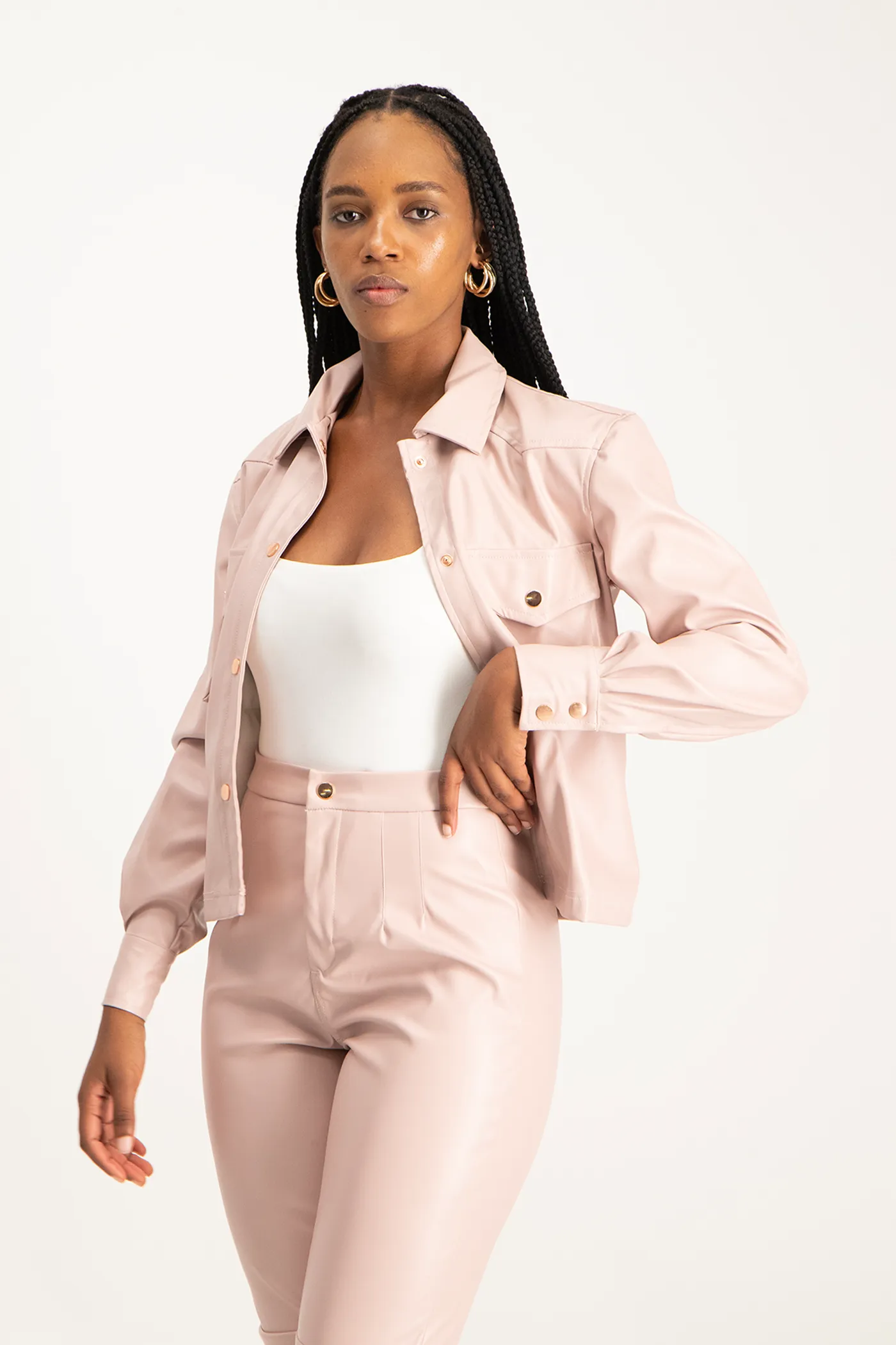 Eliana Faux Leather Shacket - Blush