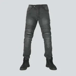 Embroidered grey men's biker jeans