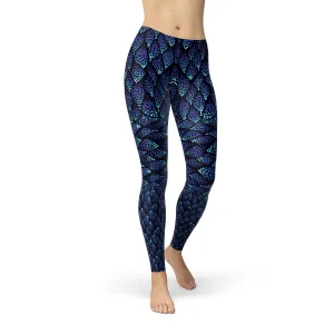 Enchanted Blue Mermaid Scale Leggings for Women