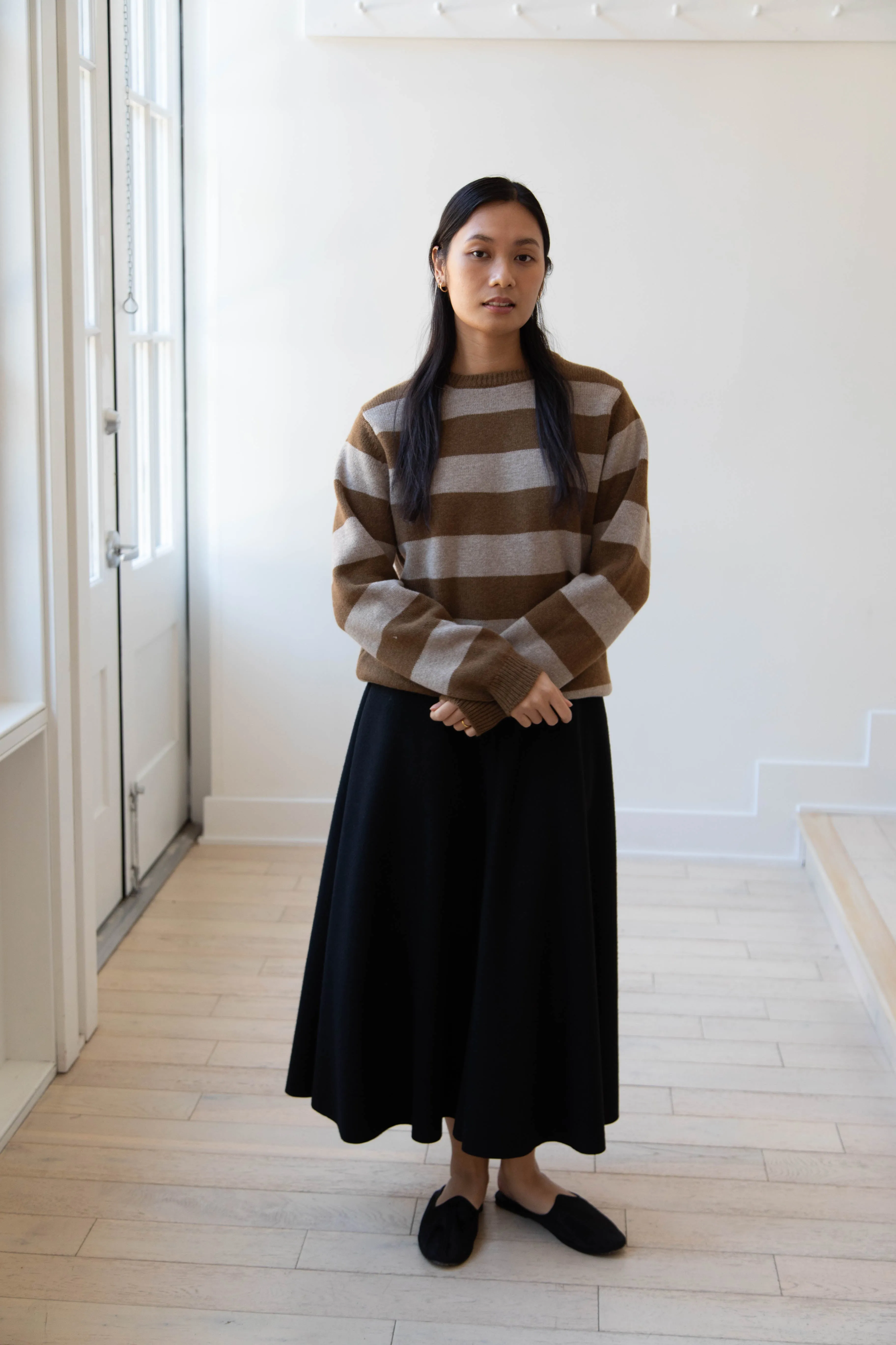 Evan Kinori | Striped Sweater in Dark Ochre & Oat