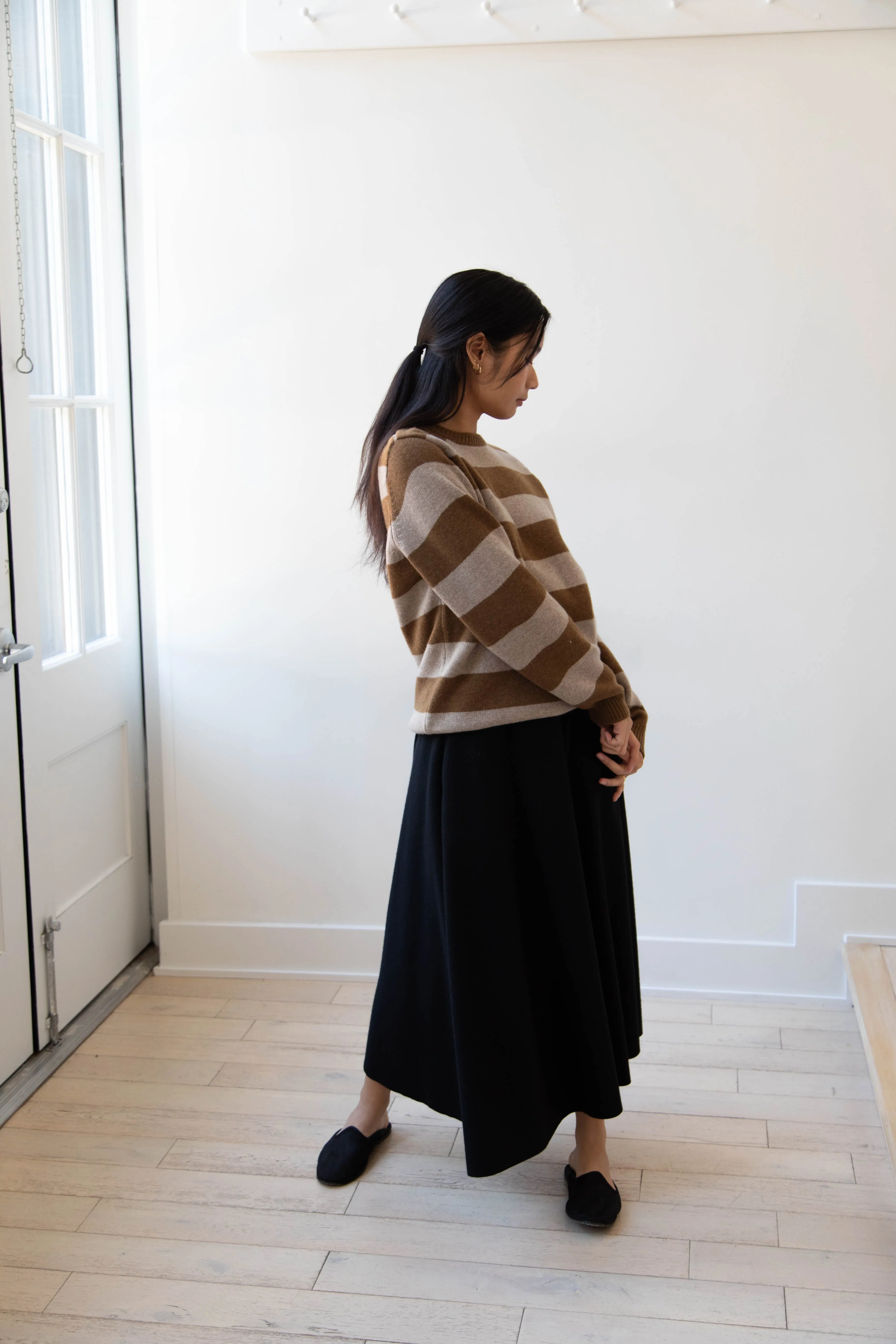 Evan Kinori | Striped Sweater in Dark Ochre & Oat