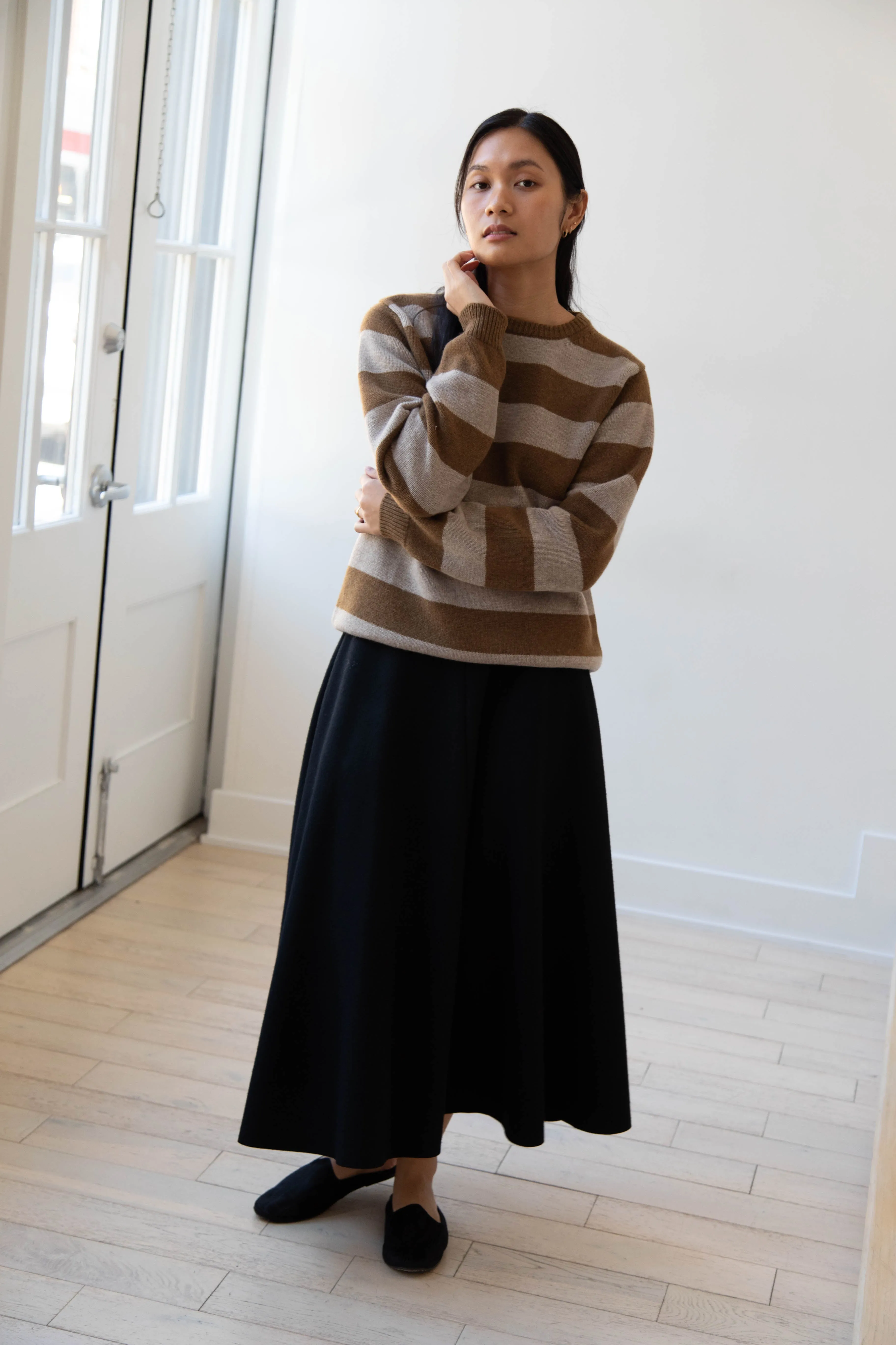 Evan Kinori | Striped Sweater in Dark Ochre & Oat