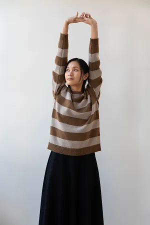 Evan Kinori | Striped Sweater in Dark Ochre & Oat