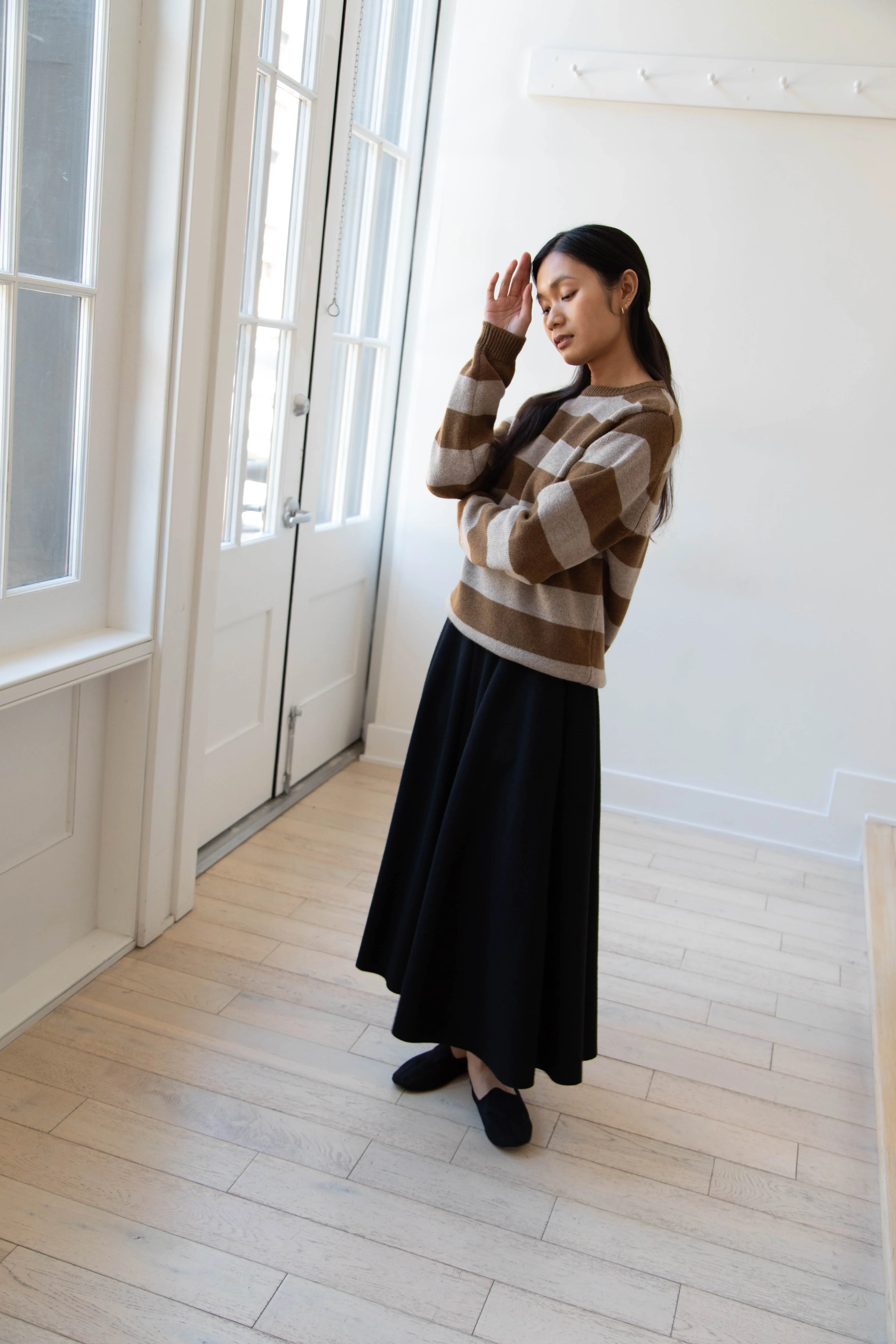 Evan Kinori | Striped Sweater in Dark Ochre & Oat