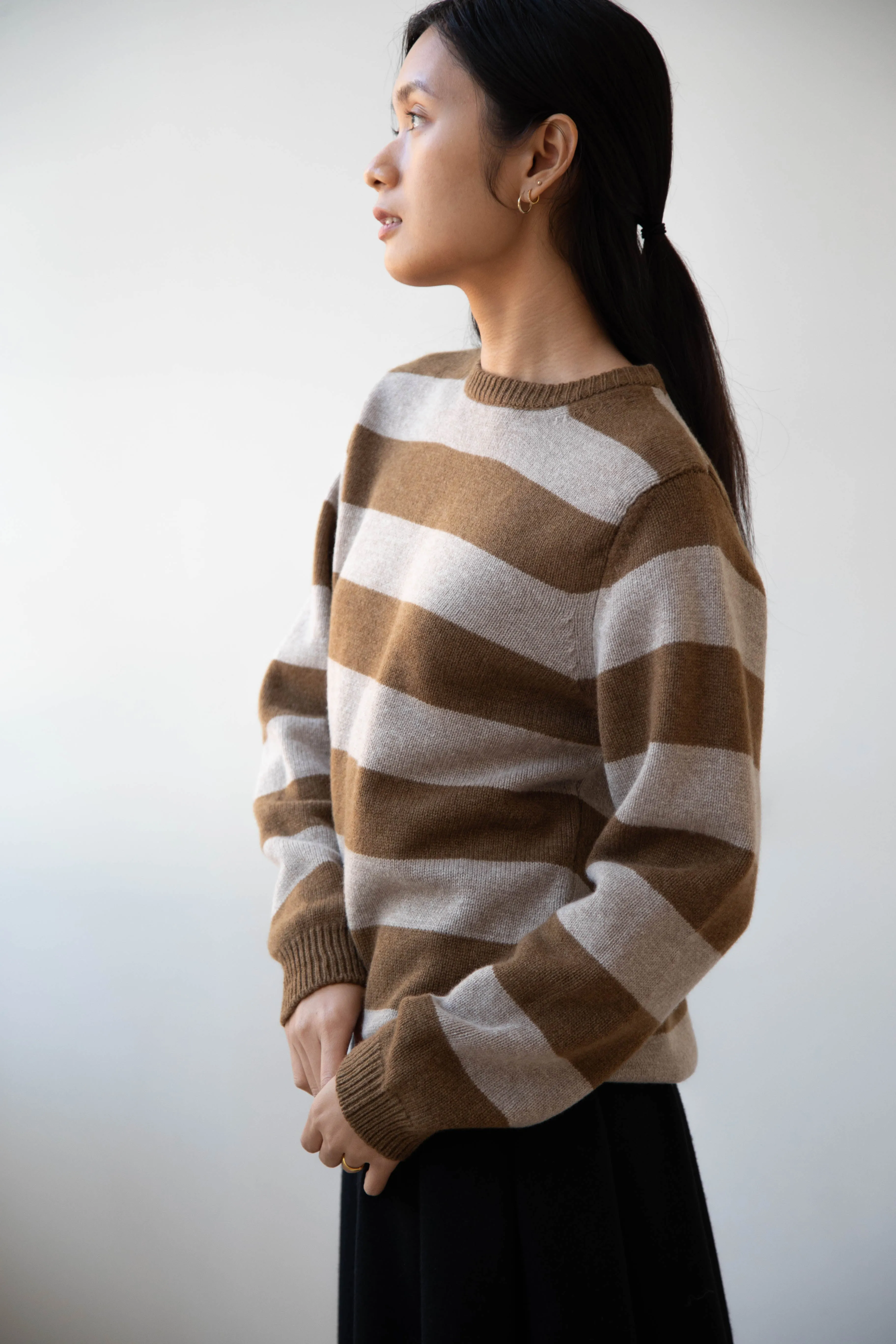 Evan Kinori | Striped Sweater in Dark Ochre & Oat