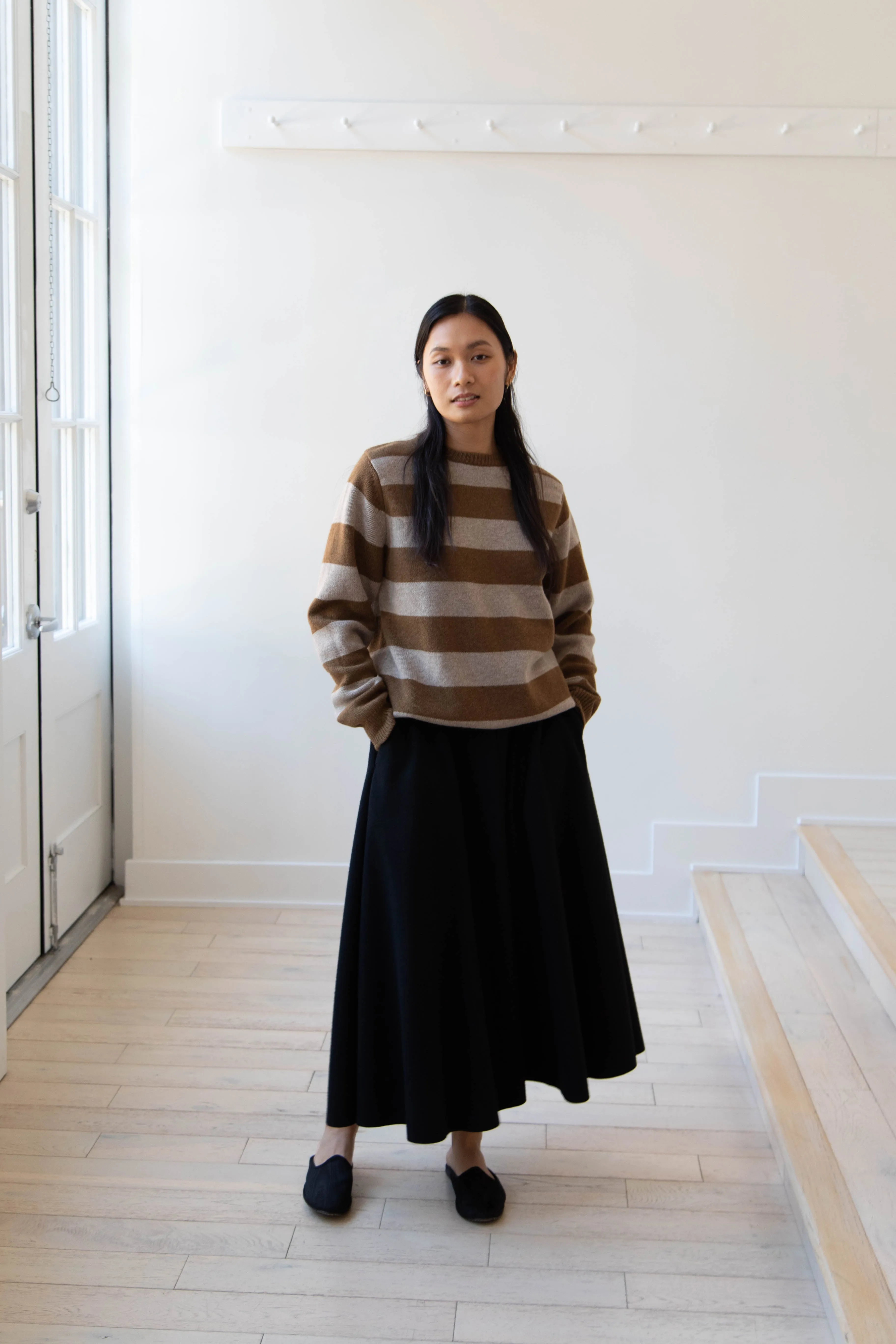 Evan Kinori | Striped Sweater in Dark Ochre & Oat