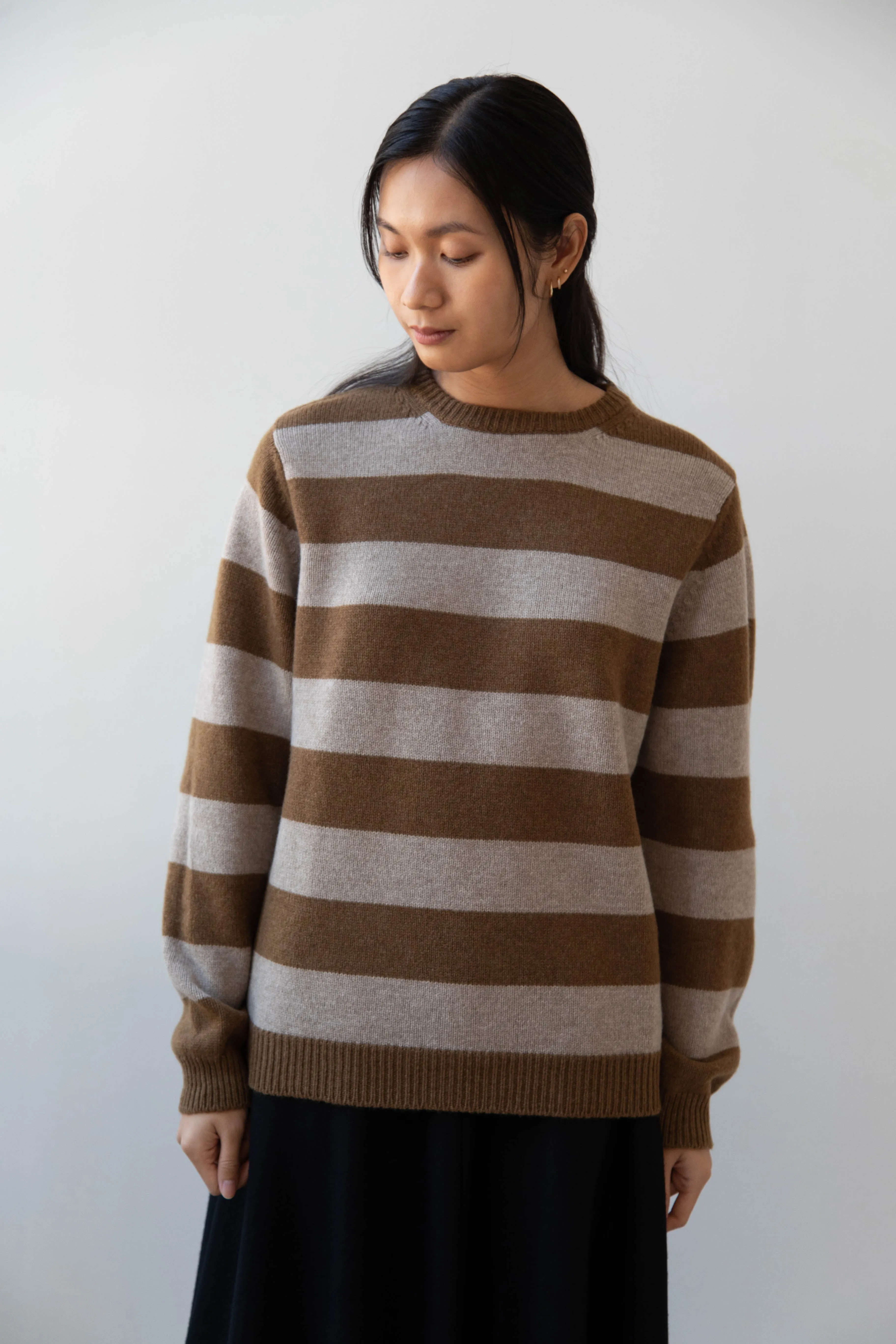 Evan Kinori | Striped Sweater in Dark Ochre & Oat