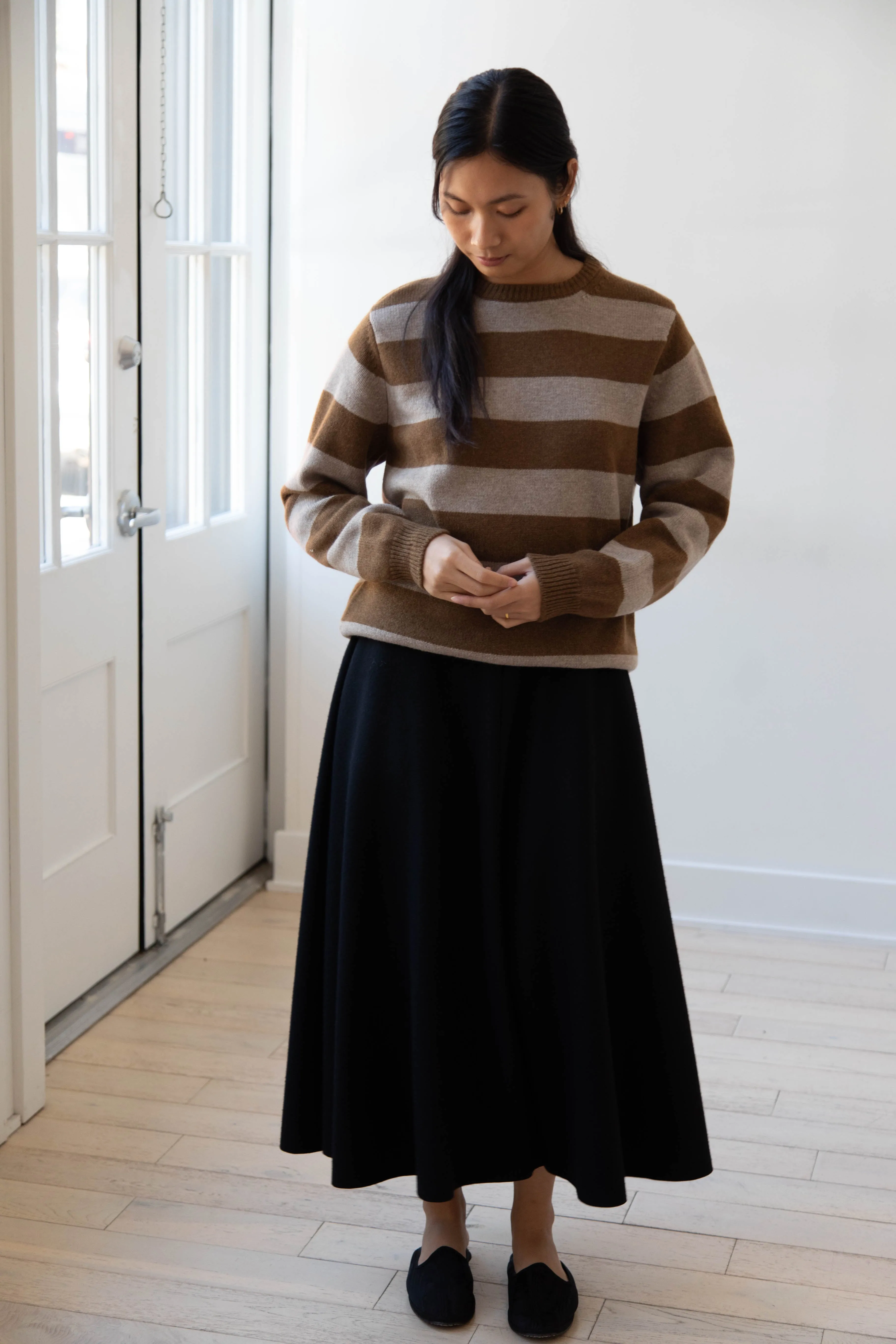 Evan Kinori | Striped Sweater in Dark Ochre & Oat