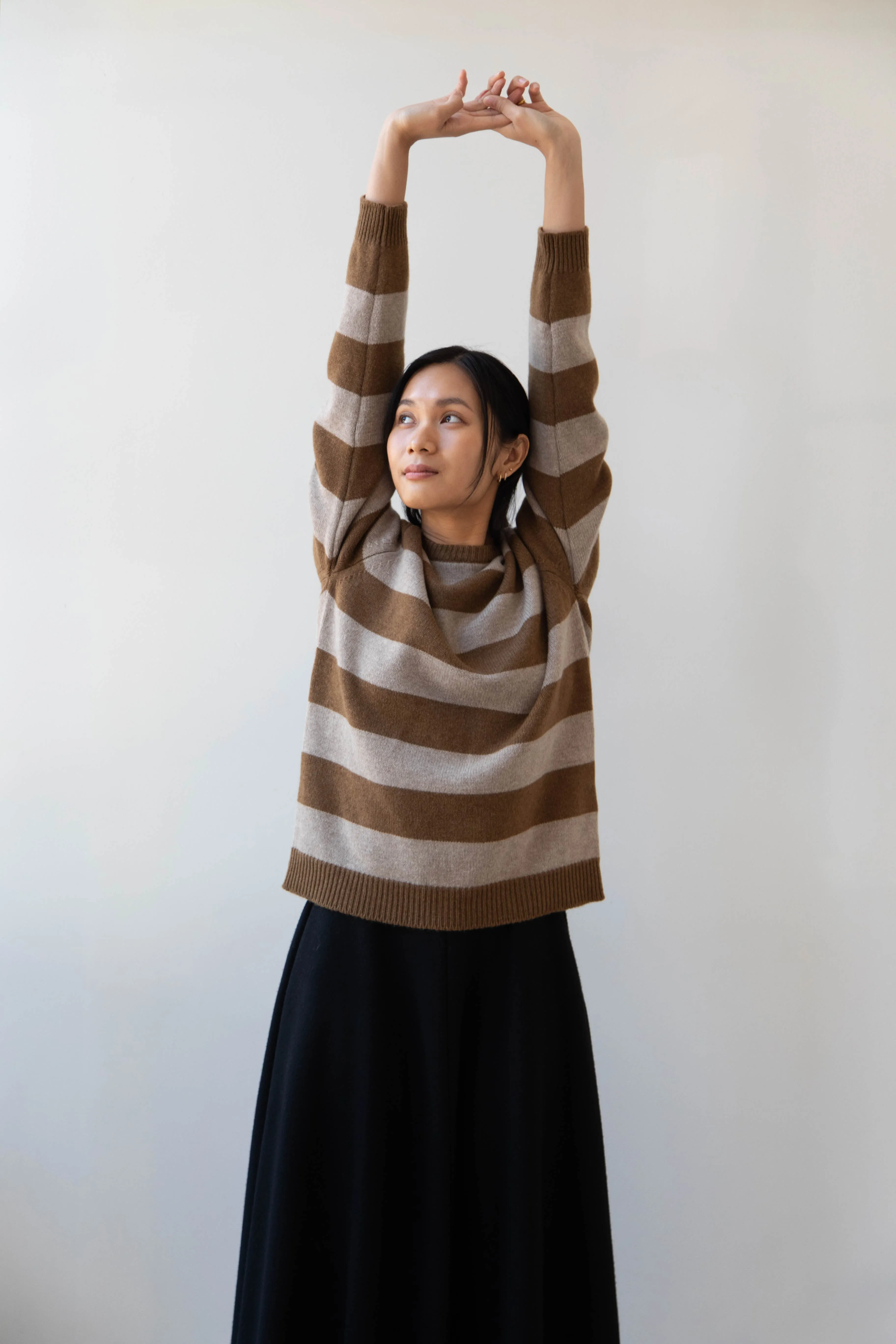 Evan Kinori | Striped Sweater in Dark Ochre & Oat